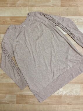 LC Lauren Conrad Women’s Sweater XL Tan Lace-Up Sleeve Crewneck Knit